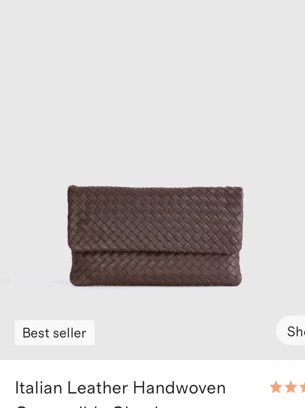 Quince Handwoven Italian Leather Clutch - Dark Brown
